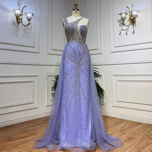 Serene Hill Lilac Mermaid One Shoulder Overskirt Beaded Luxury Evening Dresses Gowns 2025 For Women Wedding Party LA72031