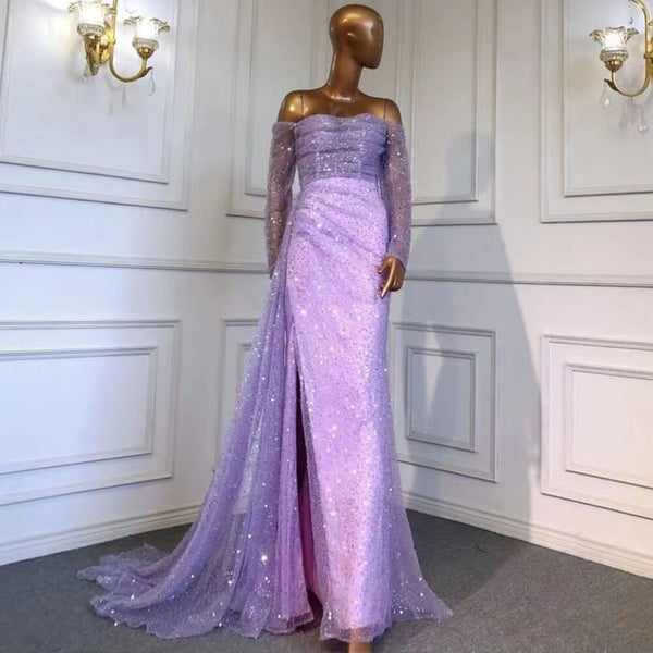 Serene Hill Lilac Mermaid Overskirt Evening Dresses Gowns 2025 Beaded Elegant Sexy For Women Party LA71630