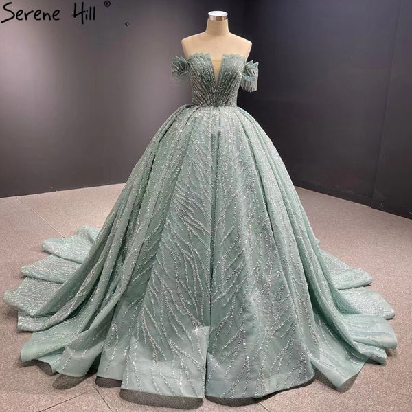 Serene Hill Mint Luxury Beaded Tassel Wedding Dresses 2025 High-end Lace Up Bridal Dress HM67411 Custom Made
