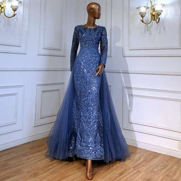Serene Hill Moslim Blue Mermaid Avond Jurken 2025 Overrok Luxe Kralen Elegant Voor Vrouw Party LA71558