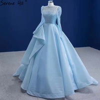 Serene Hill Muslim Blue Lace Up Wedding Dresses 2023 Beaded High-end Bridal Dress HM67392 Custom Made