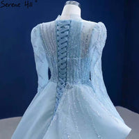 Serene Hill Muslim Blue Lace Up Wedding Dresses 2023 Beaded High-end Bridal Dress HM67392 Custom Made