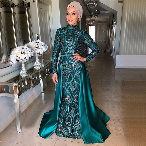 Muslim Wine Red Mermaid Evening Dresses Gowns 2025 Luxury Long Sleeves Elegant For Women Party LA70797