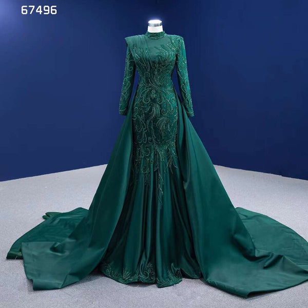 Serene Hill Muslim Green Mermaid Detachable Skirt Lace Beaded Bride Gowns Wedding Dress 2025 High End Custom Made HM67496