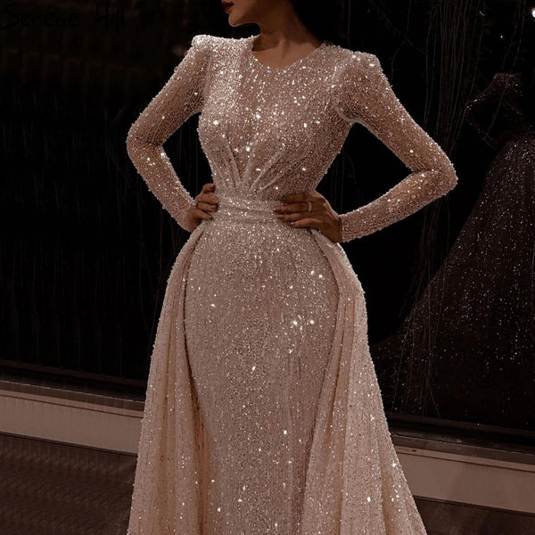 Serene Hill Muslim Ivory With Train Wedding Dresses 2025 Luxury Mermaid Elegant Beading Bride Dress HA2478 Custom Made