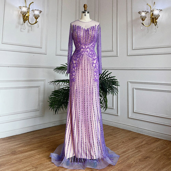 Serene Hill Muslim Lilac Mermaid Elegant Beaded Crystal Dubai Long Evening Dresses Gowns 2025 For Women Wedding Party LA71959