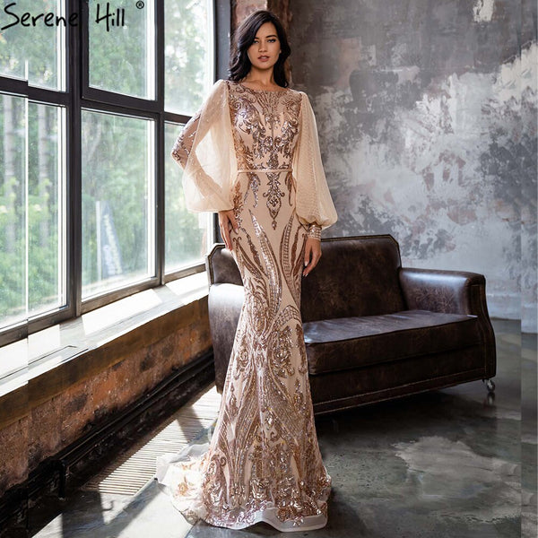 Rose Gold Sequins Evening Dresses Off-the-Shoulder Chic Formal Dresses –  Dbrbridal