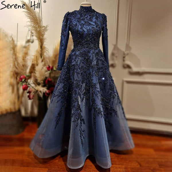 Navy Blue Ombre Gown For Women With Sequin Work Decoration