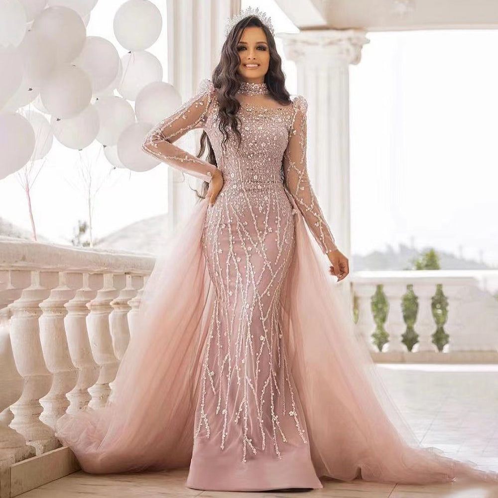 Beaded evening dresses with sleeves store