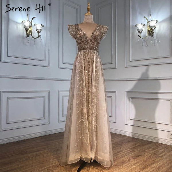 Serene Hill Nude Luxury Overskirt Evening Dresses Gowns 2025 Beaded Mermaid Sexy For Women Party LA71335