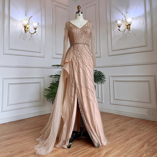 Serene Hill Nude Mermaid Sexy High Split With Skirt Beaded Long Evening Dresses Gowns For Women Wedding Party 2025 LA71944