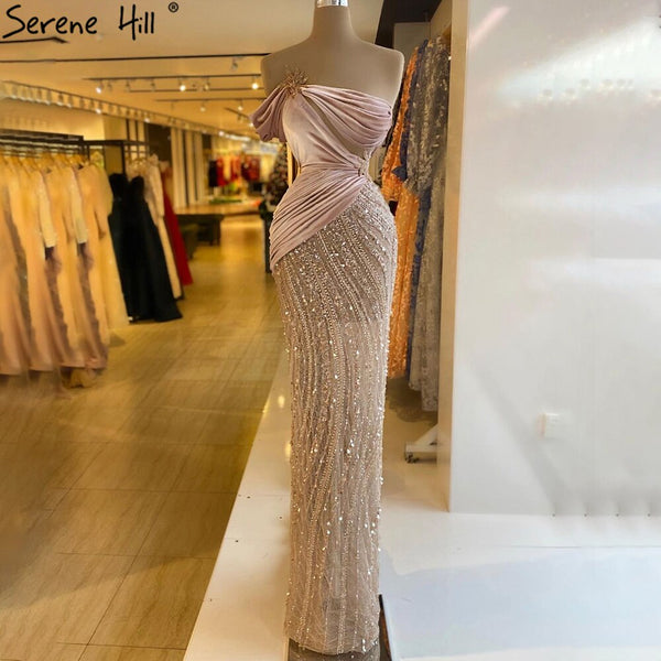 Serene Hill Nude Pink Meramid Evening Dresses Gowns 2025 Luxury Beading Elegant For Women Party LA71095
