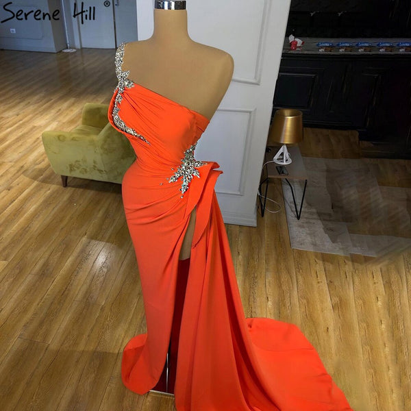 Serene Hill Orange High Split Mermaid Evening Dresses Gowns 2025 One Shoulder Elegant Sexy For Women Party LA70896