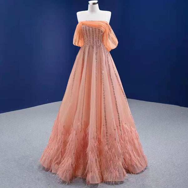 Serene Hill Oranje A-lijn Luxe Avond Jurken 2025 Kralen Sexy Voor Vrouwen Wedding Party HM67393