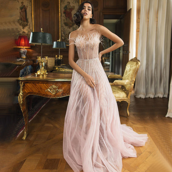 Luxury Dubai Black Feathers Evening Dresses  LA71646