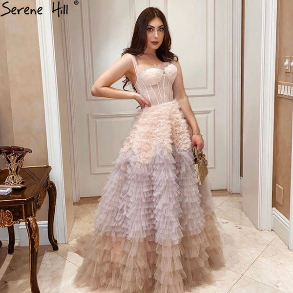 Serene Hill Pink Ruffles Sexy Evening Dresses Gowns 2025 A-Line Tiered High-end For Women Party LA71221