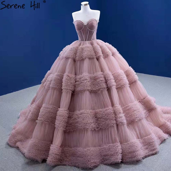 Serene Hill Pink Ruffles Sexy Wedding Dresses 2025 Sleeveless Simple High-end Bridal Dress HM67372 Custom Made