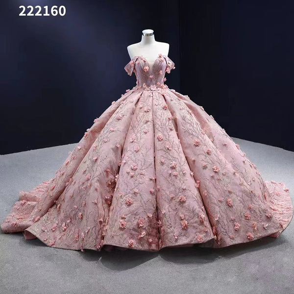 Serene Hill Pink Sexy Off Shoulder Luxury Beaded Appliques Lace Up Bride Gowns Wedding Dress 2025 High End Custom Made HM222160