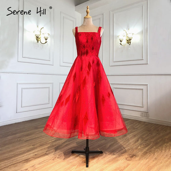 Serene Hill Red Ankle-Length Evening Dresses Gowns 2025 Beaded A-Line Sexy For Women Wedding Party LA70913