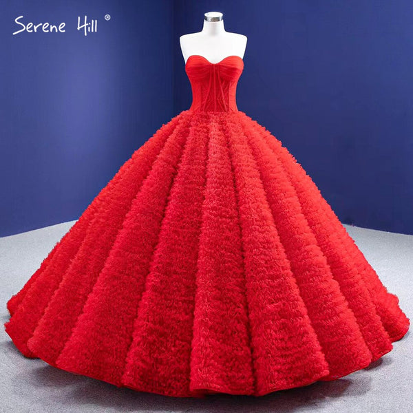 Serene Hill Red Ruffles High-end Wedding Dresses 2025 Lace Up Simple Sexy Bride Gowns HM67301 Custom Made