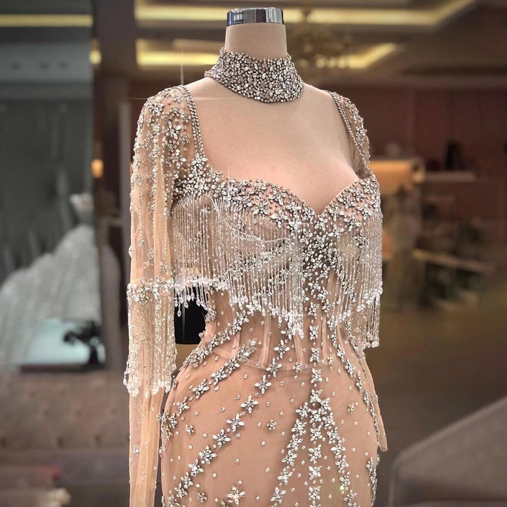 Pink Arabic Mermaid Elegant With Skirt Evening Dresses Gowns Luxury Pearls Beaded 2025 For Women Party LA71746