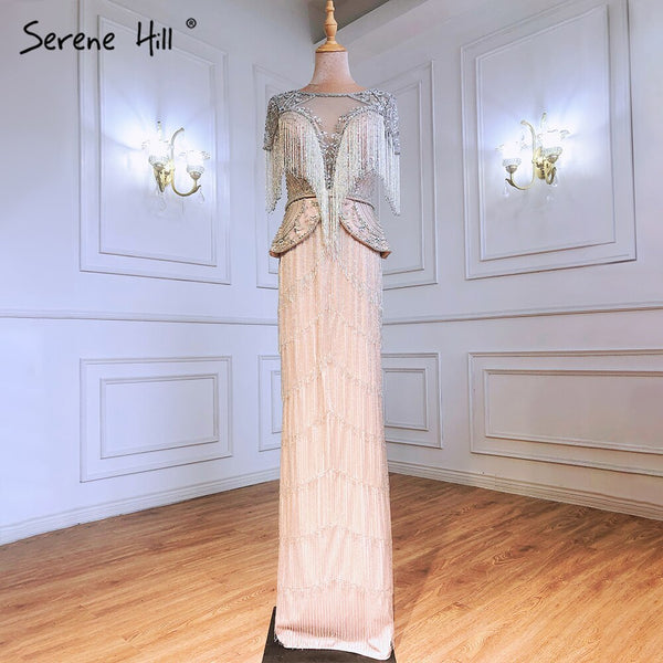 Serene Hill Silver Nude Cap Sleeves Evening Dresses Gowns 2025 Mermaid Beaded Luxury Elegant For Woman Party LA71296