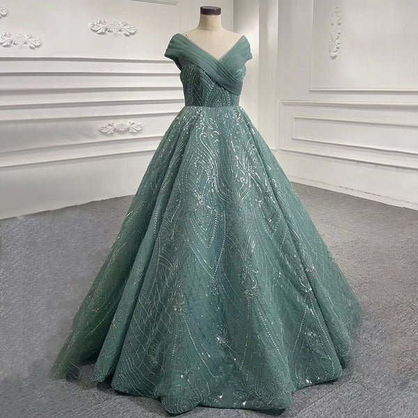 Serene Hill Turquoise Lace Up Wedding Dresses Beaded Bridal Evening Dresses Long 2025 Celebrity HM67421 High-end Custom Made