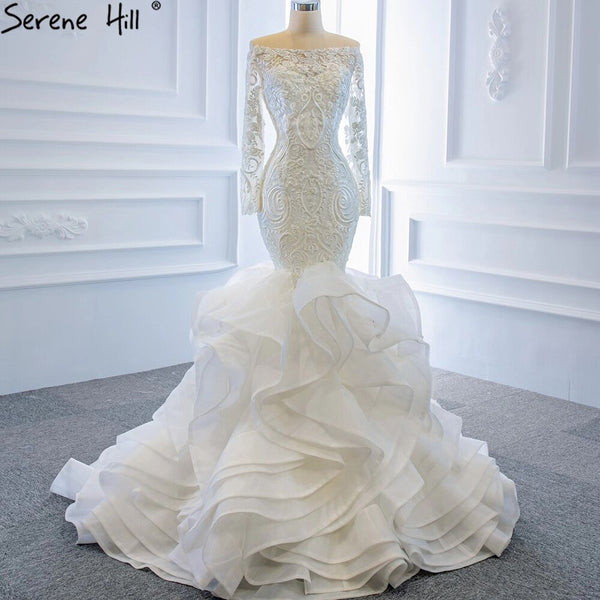 Serene Hill Vintage White Mermaid Wedding Dresses 2025 Off Shoulder Lace Sexy Elegant Bride Gowns HM66734 Custom Made