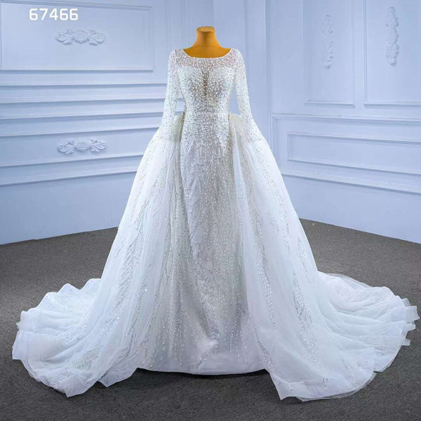 Serene Hill White Detachable Train Mermaid Pearls Beaded Lace Up Bride Gowns Wedding Dress 2025  High End Custom Made HM67466