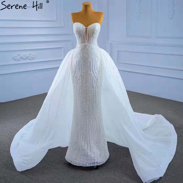 Serene Hill White Detachable Train Mermaid Wedding Dresses 2025 Beaded Luxury Bride Gowns HM67404 Custom Made