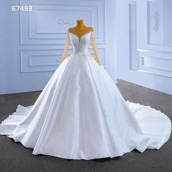 Serene Hill White High End Luxury Beaded Long Sleeves Lace Up Bride Gowns Wedding Dress 2025 Custom Made HM67493