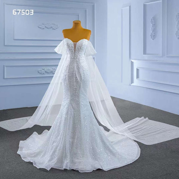 Serene Hill White Elegant Mermaid Luxury Pearls Beaded Lace Up Wedding Dress 2025 High End Custom Made HM67503