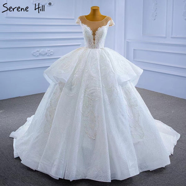 Serene Hill White Luxury High-end  Wedding Dresses 2025 Beaded Pearl Lace Up Bride Gowns HM67306 Custom Made