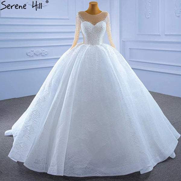 Serene Hill White Luxury High-end Wedding Dresses 2025 Beaded Pearls Sparkle Bride Gowns HM67293 Custom Made