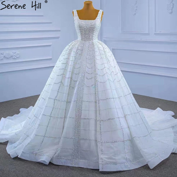 Serene Hill White Luxury Lace Up Wedding Dresses 2025 Beaded High-end Sexy Bride Gowns HM67377 Custom Made