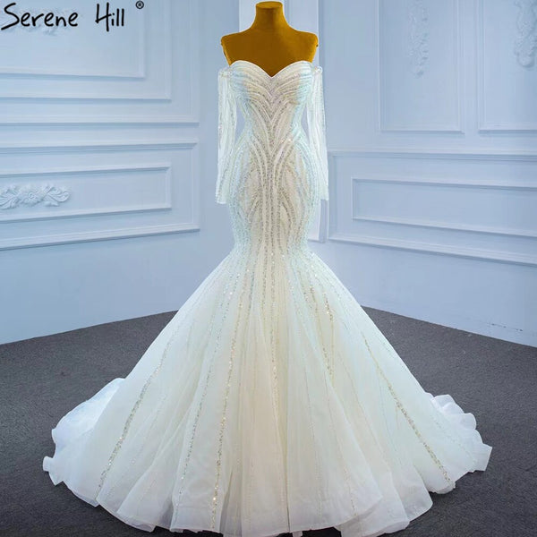 Serene Hill White Luxury Mermaid Wedding Dresses 2025 Elegant Beading Pearls Sexy Bridal Gowns HM67242