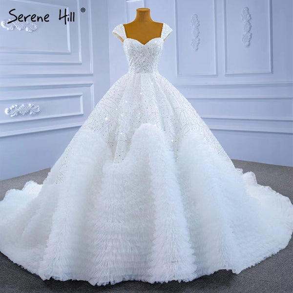 Serene Hill White Luxury Sexy Wedding Dresses 2025 Ruffles Beaded High-end Bride Gowns HM67321 Custom Made