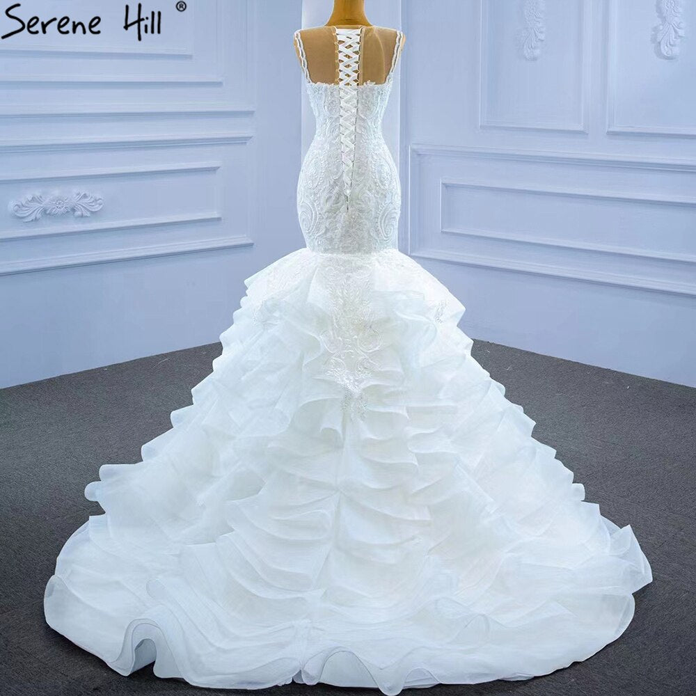 Dubai Grey Mermaid Short Sleeves Evening Dresses Luxury Beading Sparkle Formal Dress Serene Hill LA70649 main image 0
