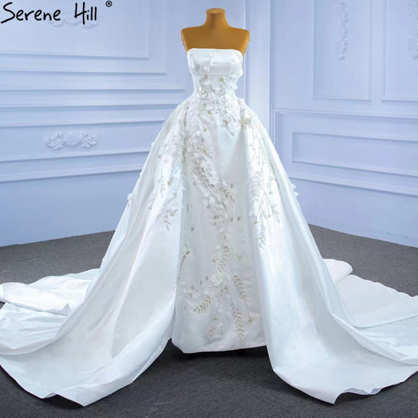 Serene Hill White Mermaid Overskirt Wedding Dresses 2025 Elegant Flowers Beaded Bride Gowns HM67282 Custom Made