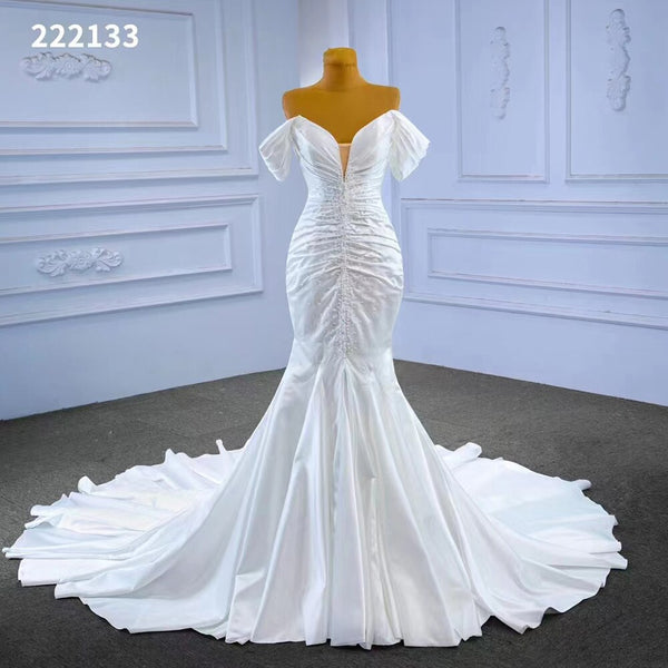 Serene Hill White Mermaid Sexy Off Shoulder Lace Up Beaded Bride Gowns Wedding Dress 2025 High End Custom Made HM222133