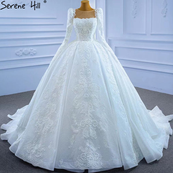 Serene Hill White Muslim Lace Beaded Wedding Dresses 2025 Luxury High-end Ball Gown Bridal Dress HM67258 Custom Made