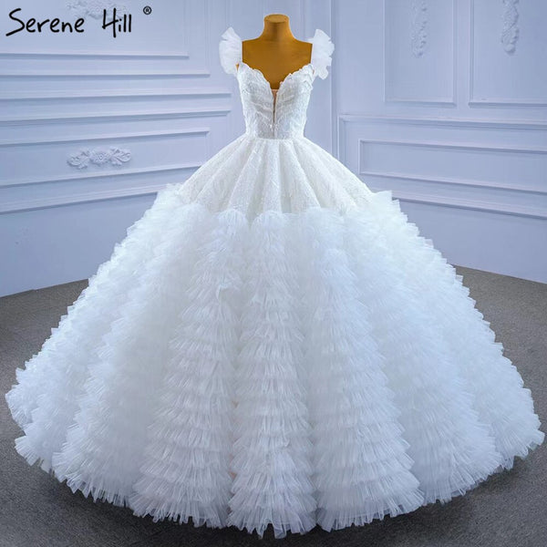Serene Hill White Ruffles Lace Wedding Dresses 2025 High-end Sexy Sleeveless Bride Gowns HM67313 Custom Made