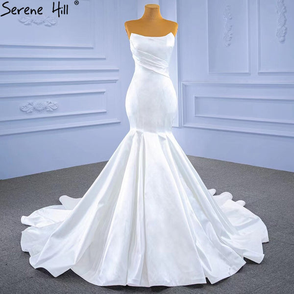 Serene Hill White Satin Mermaid Wedding Dresses 2025 Simple Elegant Sexy Bride Gowns HM67297 Custom Made