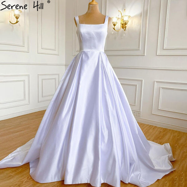 Serene Hill White Satin Sexy Wedding Dresses 2025 Sleeveless Simple Lace Up Bridal Gowns HA2503A Custom Made