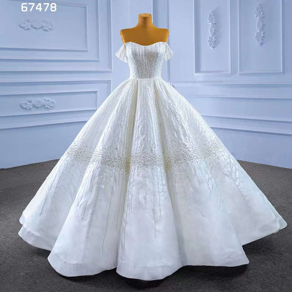 Serene Hill White Sexy Off Shoulder Lace Up Luxury Beaded Bride Gowns Wedding Dress 2025 High End Custom Made HM67478