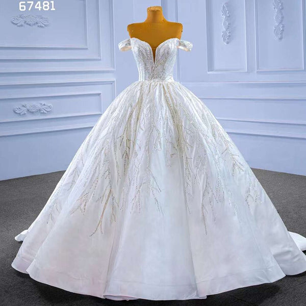 Serene Hill White Sexy Off Shoulder Luxury Beaded Lace Up Bride Gowns Wedding Dress 2025 High End Custom Made HM67481