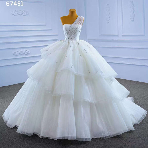 Serene Hill White Sexy One Shoulder Luxury Beaded Lace Up Bride Gowns Dubai Wedding Dress 2025 High End Custom Made HM67451