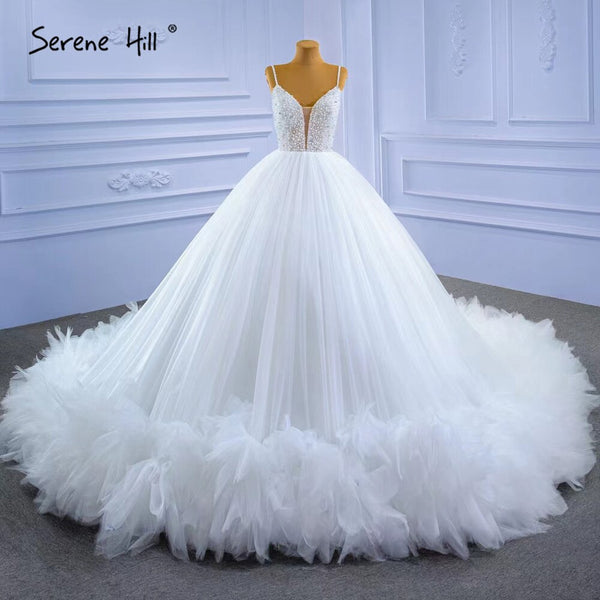 Serene Hill White Spaghetti Strap Wedding Dresses 2025 Simple Sexy High-end Bride Gowns HM67303 Custom Made