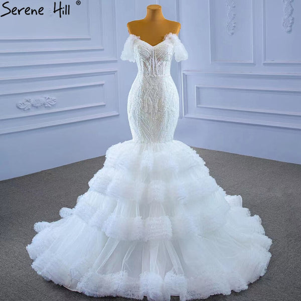 Serene Hill White Sweetheart Sexy Wedding Dresses 2025 Luxury Beaded Ruffles Bride Gowns HM67347 Custom Made
