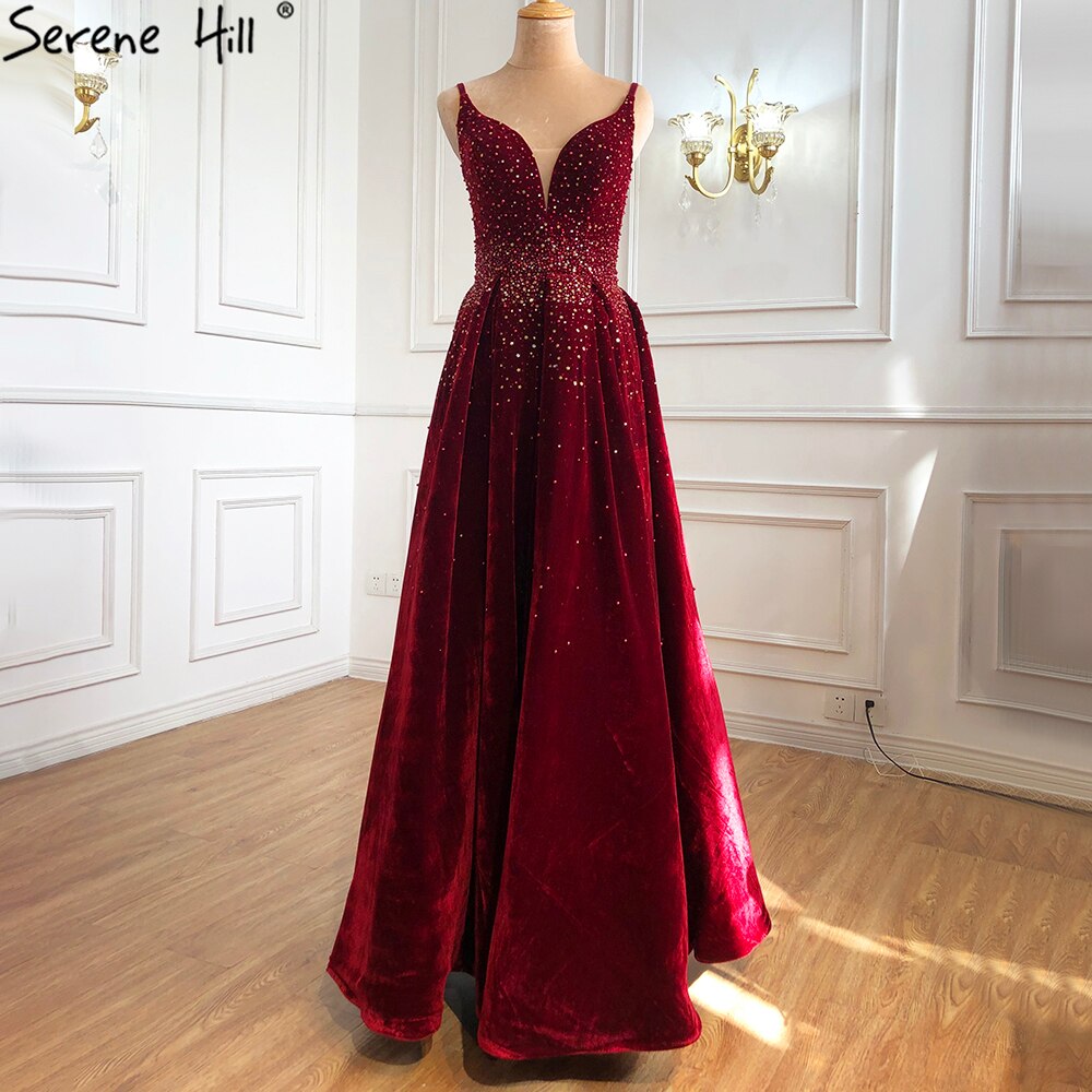 On Sale no return no refundSale Dubai Champange A-Line Sexy Evening Dresses Long Sleeves Beading Diamond Sparkle Formal Dress 2025 LA70647 main image 1